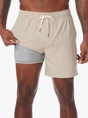 Fair Harbor One Short Men’s Khaki Hybrid Swim Trunks Shorts Size XL